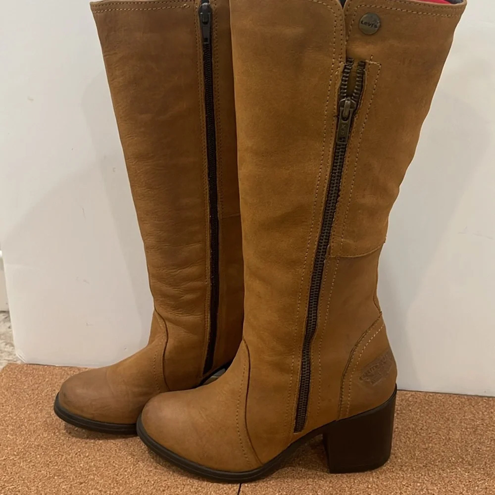 Vintage Levi’s Leather tan block heel riding western cowgirl cowboy boots sz 6 - Picture 7 of 17